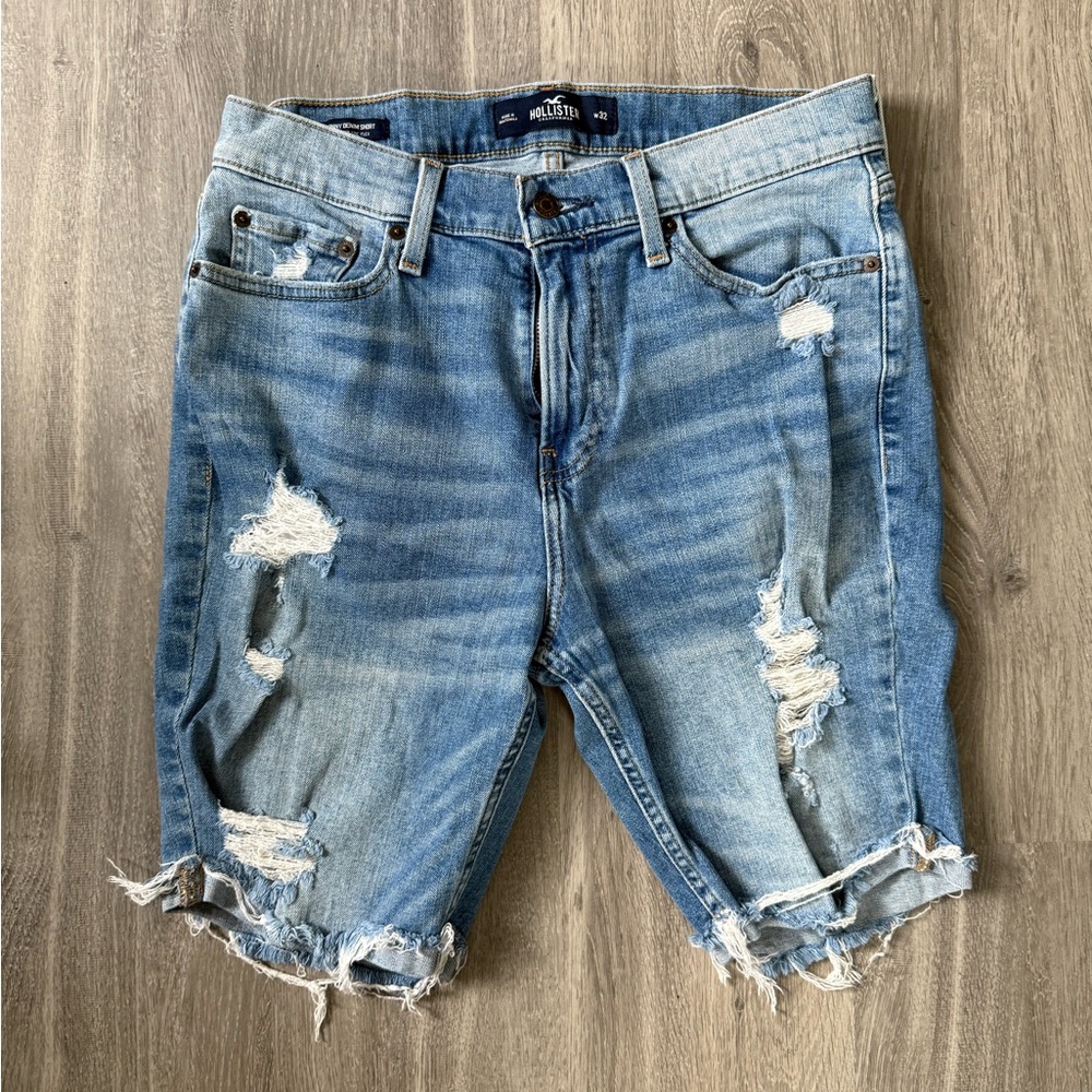 Hollister Light Blue Ripped Denim Shorts